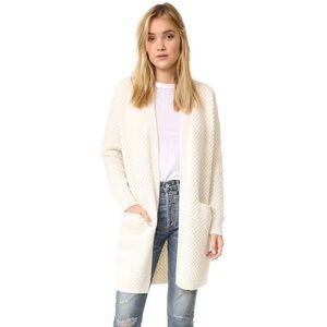 Vince Honeycomb Longline Cardigan Chunky Knit in Winter White Small Yak Wool
